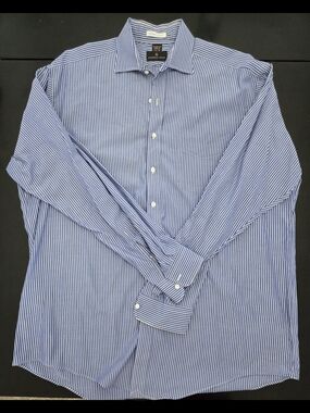 Ferrell Reed Men's Blue and White Dress Shirt. 100% Cotton. Made In USA